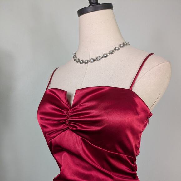 Vintage Nites Prom Dress Midi Maxi Gown 10 Red Ruffle Glam Satin Goth Retro Bow - Picture 4 of 10